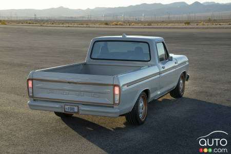The Ford F-100 with the Eluminator electric kit motor, rear